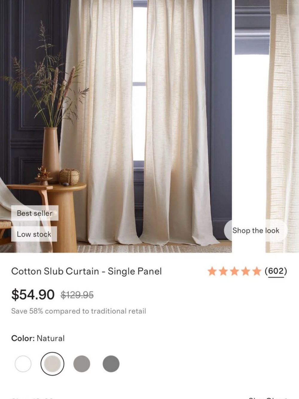 Quince Natural Cotton Slub Curtain 2 Panels